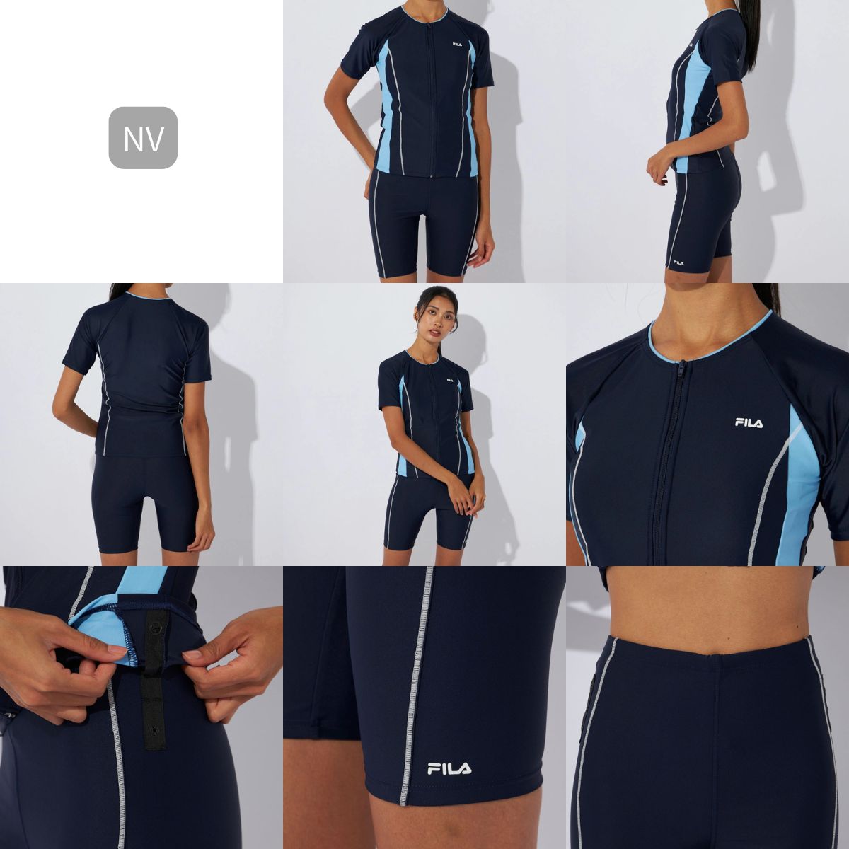 レディース フルジップ 半袖 フィットネス水着 スイムウェア セパレーツ 水泳 袖付き