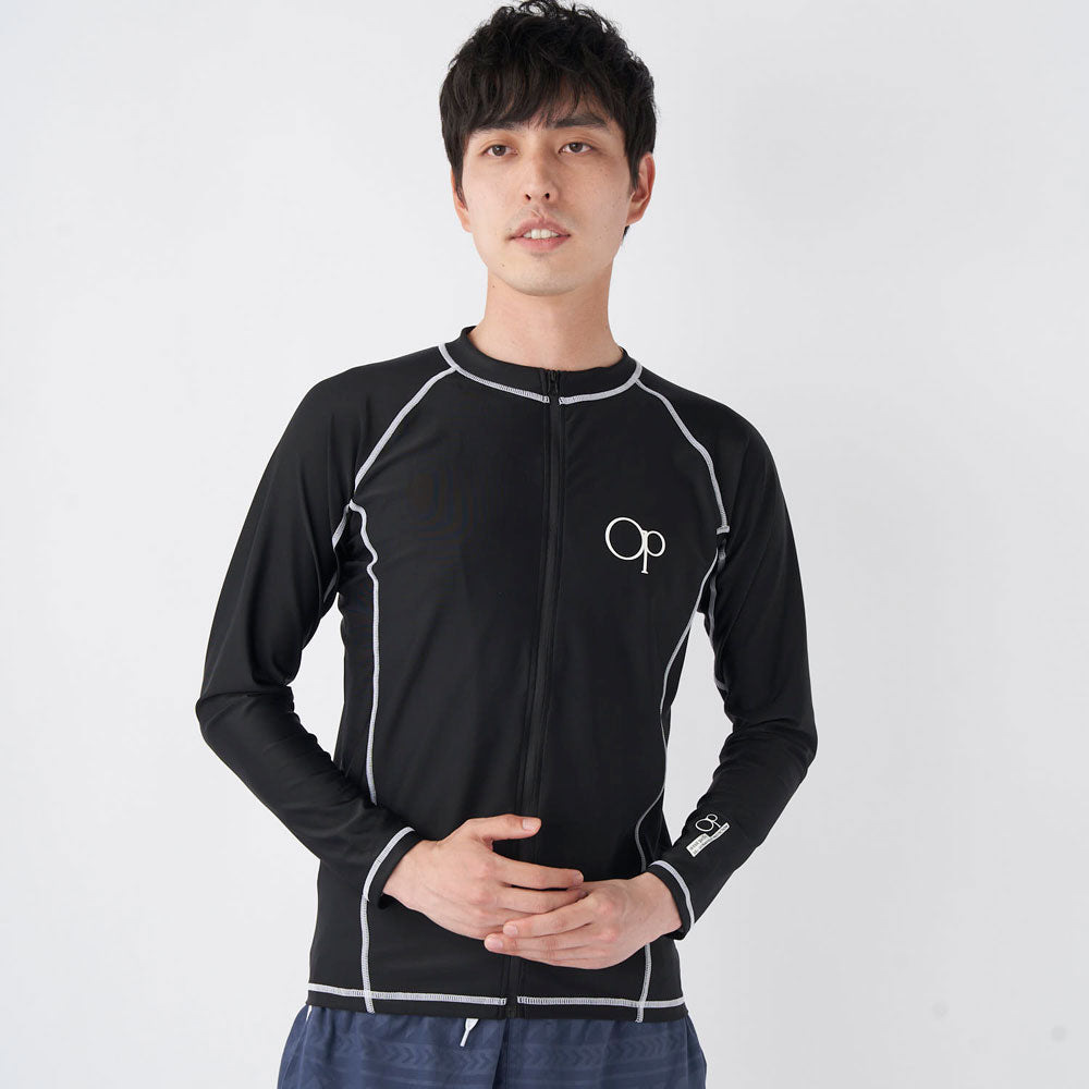 メンズ 長袖 ハイネック フルジップ ラッシュガード 水着 トップス