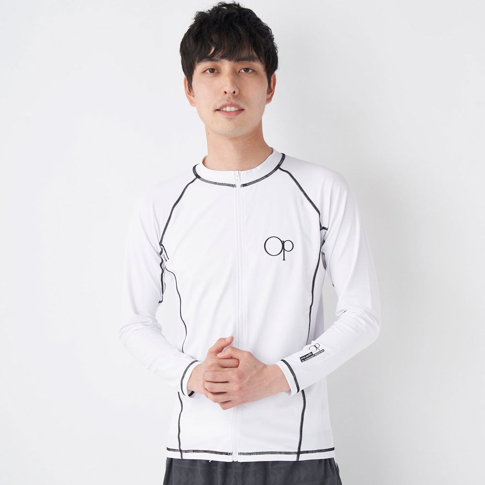 メンズ 長袖 ハイネック フルジップ ラッシュガード 水着 トップス