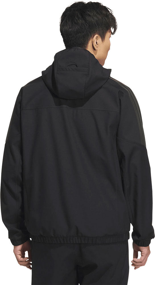 スリーストライプス レギュラーフィット 圧着加工フリース フード付きウインドジャケット