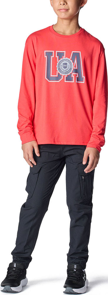 UAパフォーマンスコットン バーシティ ロゴ ロングスリーブ Tシャツ ジュニア キッズ