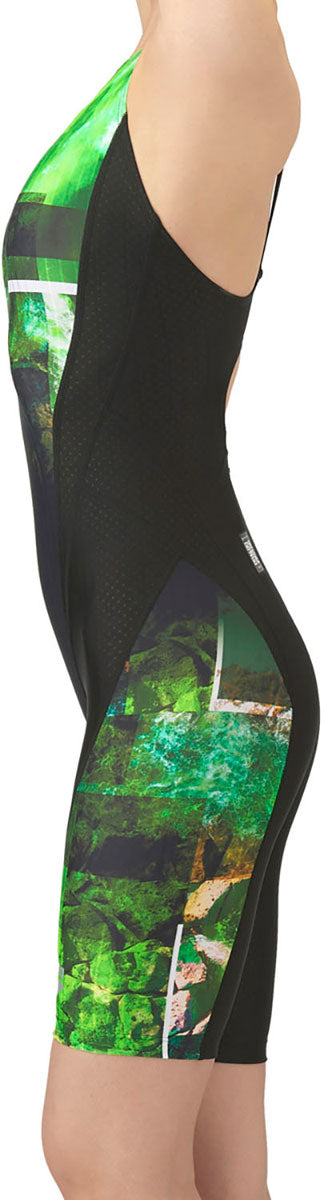 レディース 競泳水着 レーシングワンピーススパッツ オープンバック ハーフレッグ 水泳