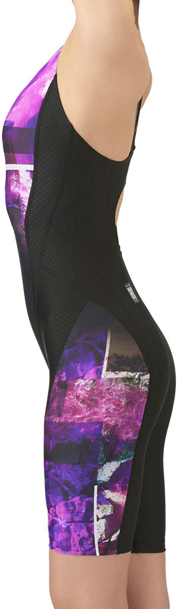 レディース 競泳水着 レーシングワンピーススパッツ オープンバック ハーフレッグ 水泳