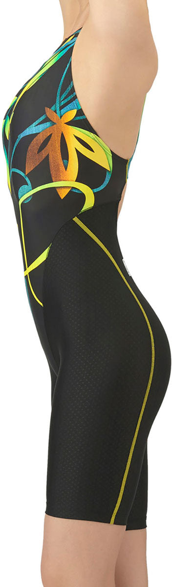 レディース 競泳水着 レーシングワンピーススパッツ オープンバック・ハーフレッグ