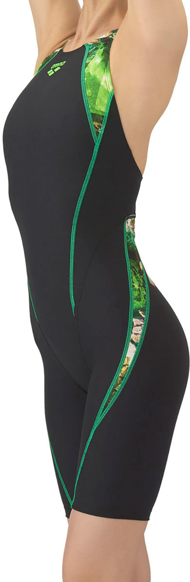 レディース 競泳トレーニング水着 ワンピーススパッツ オープンバック ハーフレッグ 練習用