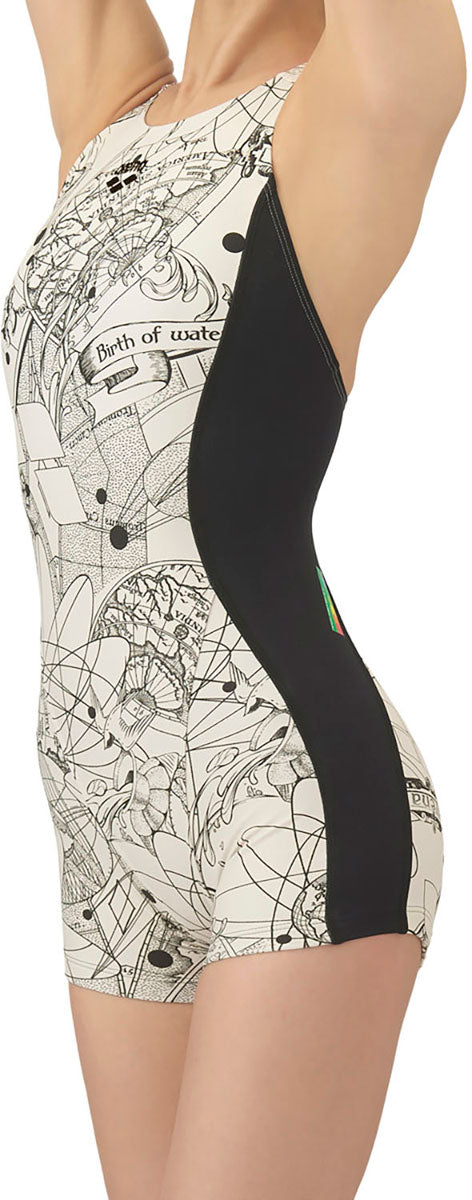 レディース競泳トレーニング水着 ワンピーススパッツ オープンバック ミドルレッグ 練習用