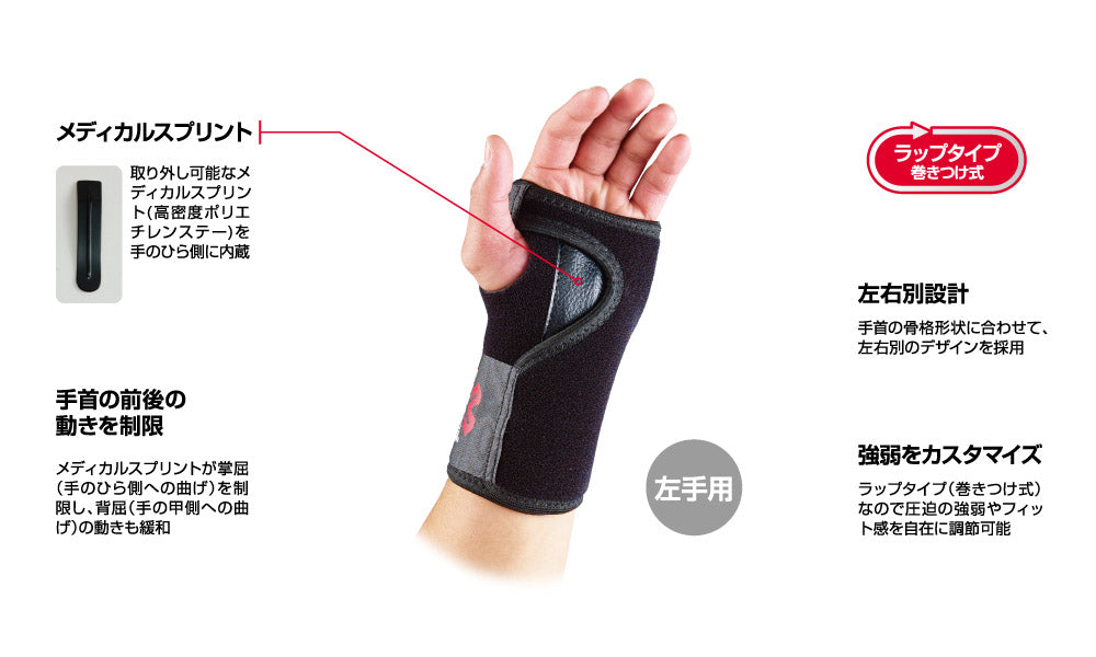 リストブレイス 左手用 スポーツ手首サポーター リストバンド