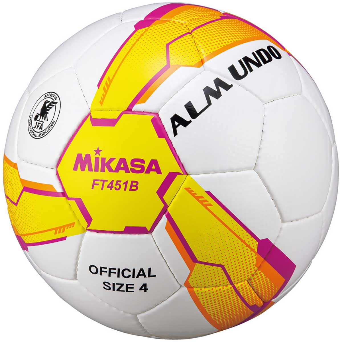 サッカー4号 検定球 手縫い イエロー/ピンク