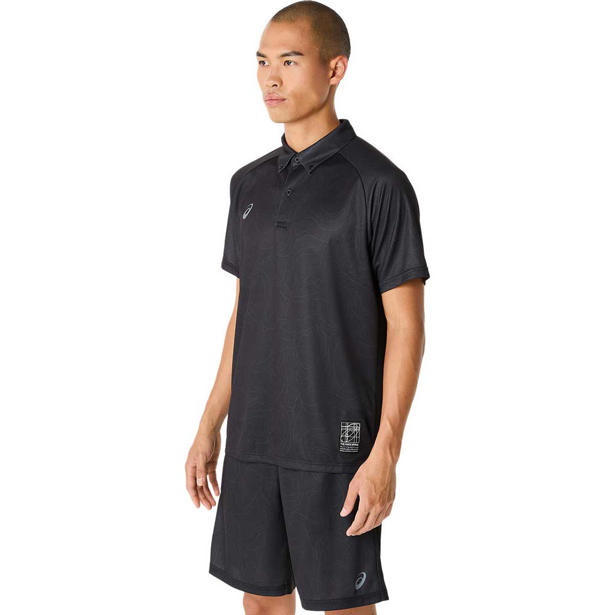 トレーニング半袖トップス ドライグラフィックボタンダウンポロシャツ 吸汗速乾 メンズ