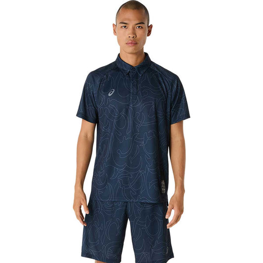 トレーニング半袖トップス ドライグラフィックボタンダウンポロシャツ 吸汗速乾 メンズ