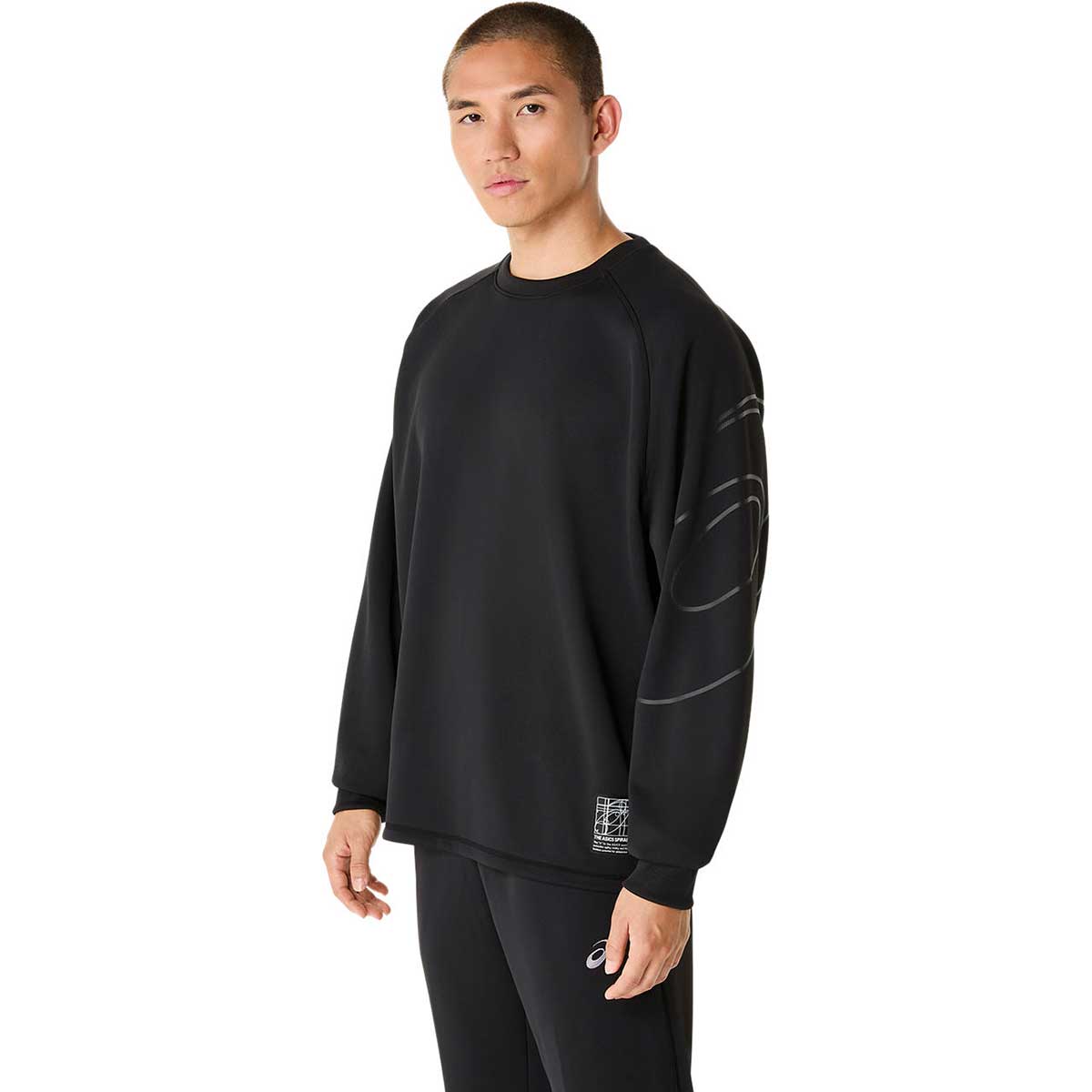 トレーニング長袖トップス リラックスクルーネックポリエステルスウェット メンズ トップス