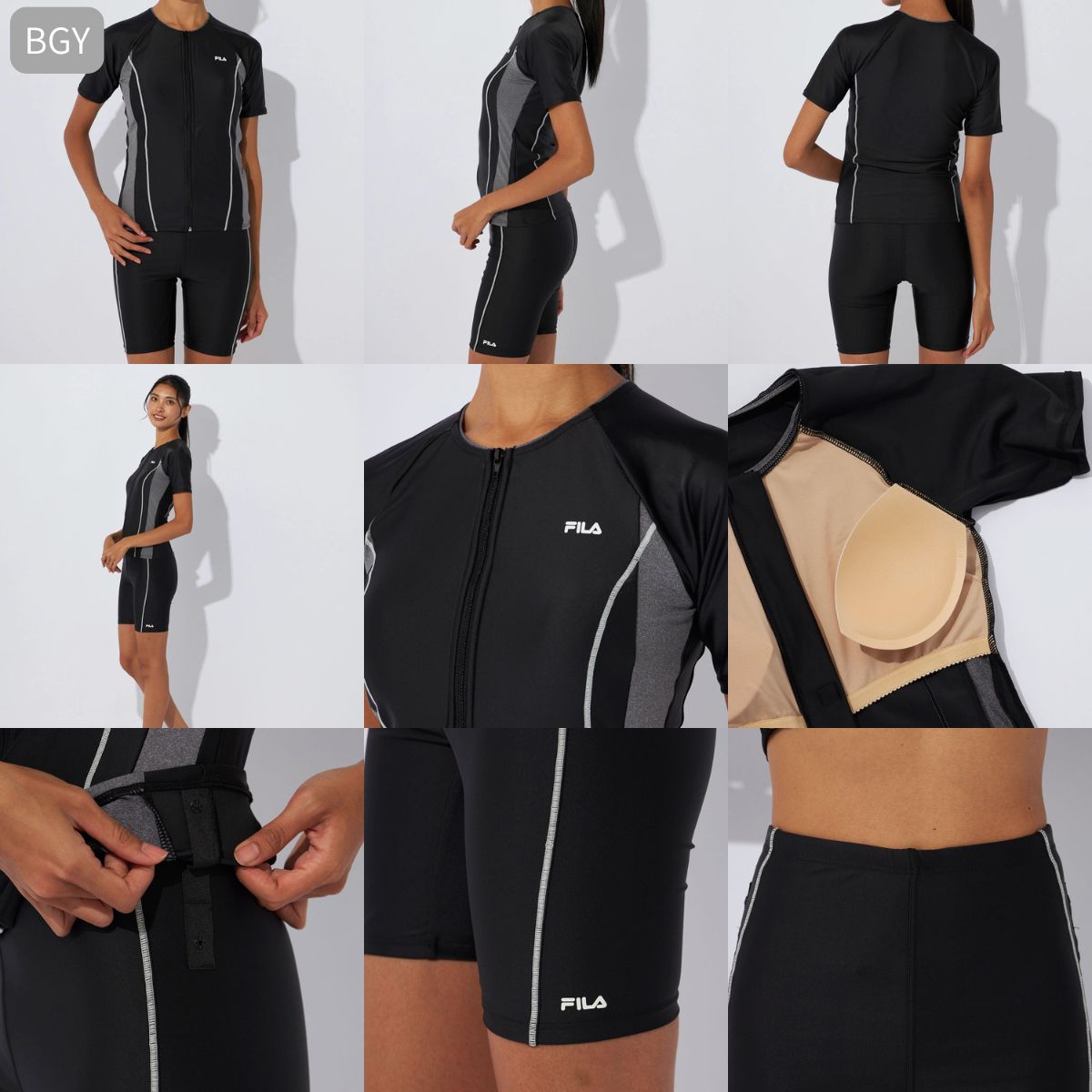 レディース フルジップ 半袖 フィットネス水着 スイムウェア セパレーツ 水泳 袖付き