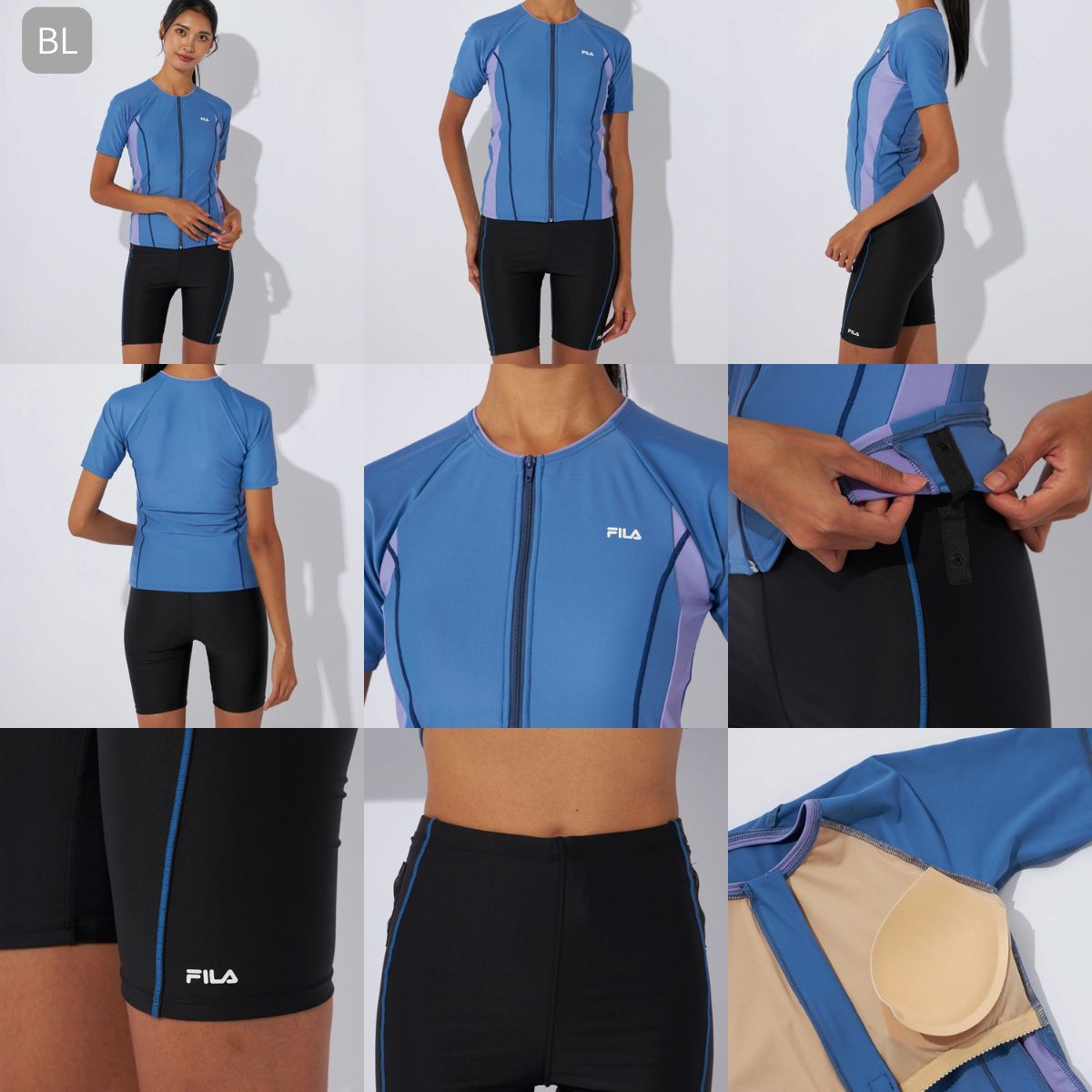 レディース フルジップ 半袖 フィットネス水着 スイムウェア セパレーツ 水泳 袖付き