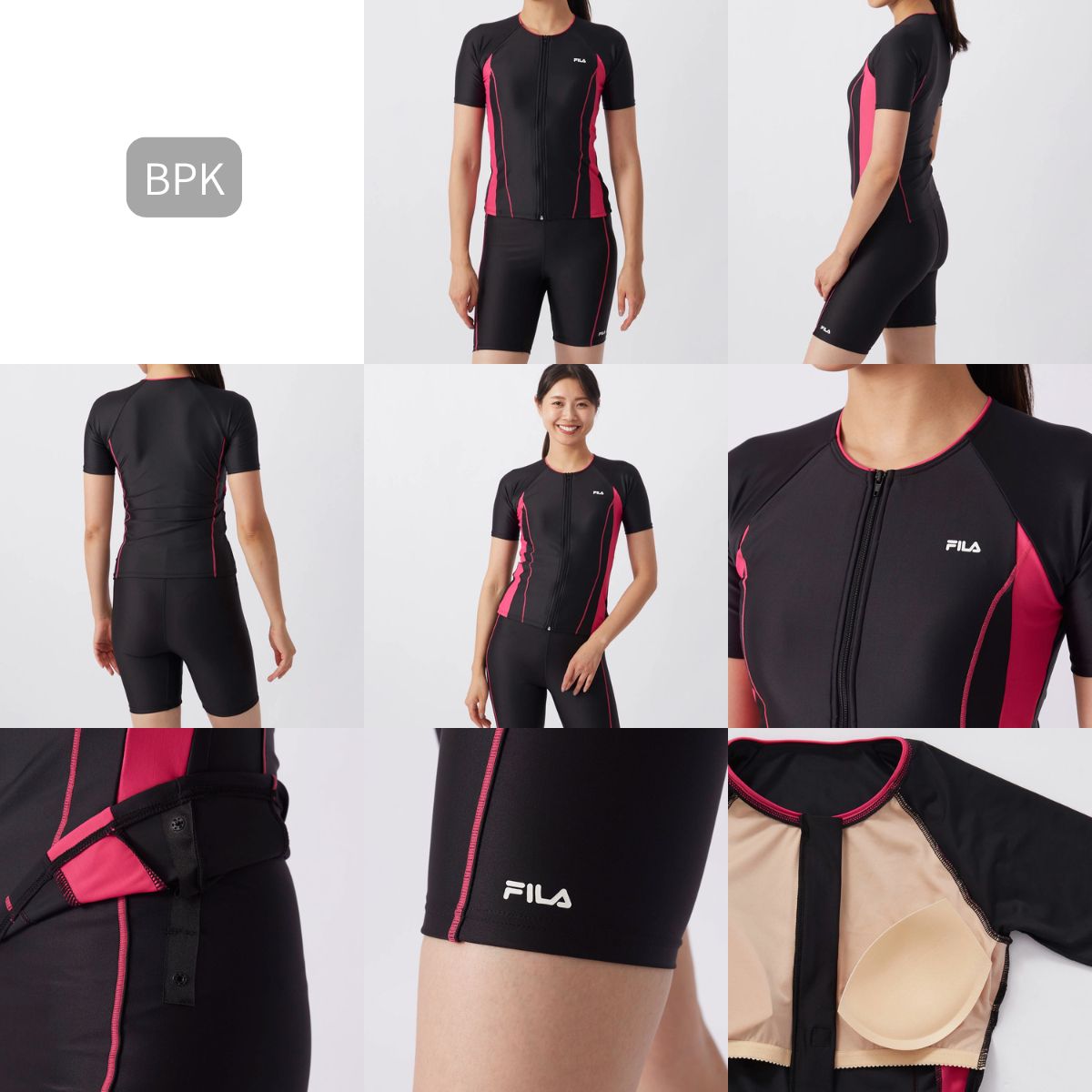 レディース フルジップ 半袖 フィットネス水着 スイムウェア セパレーツ 水泳 袖付き