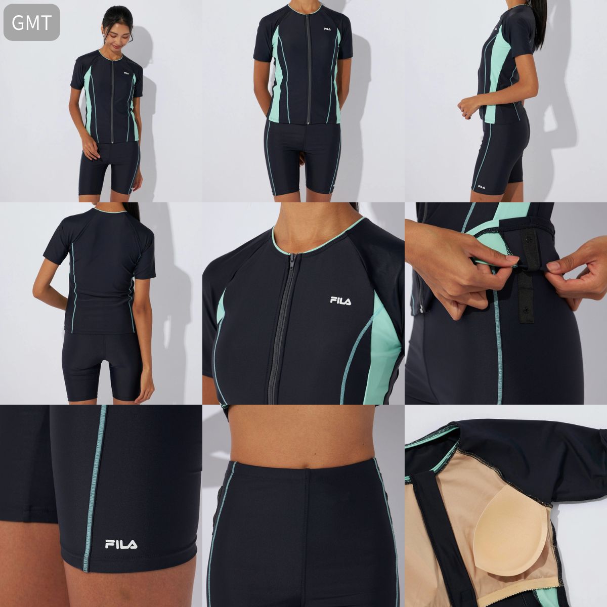 レディース フルジップ 半袖 フィットネス水着 スイムウェア セパレーツ 水泳 袖付き