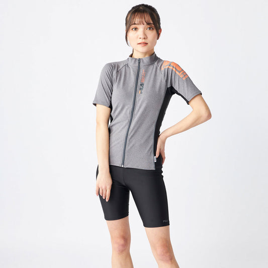 スイムウェア 水着 上下セット フィットネス 半袖 ジップ レディース トレーニング