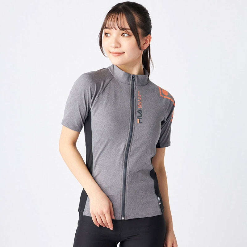 スイムウェア 水着 上下セット フィットネス 半袖 ジップ レディース トレーニング