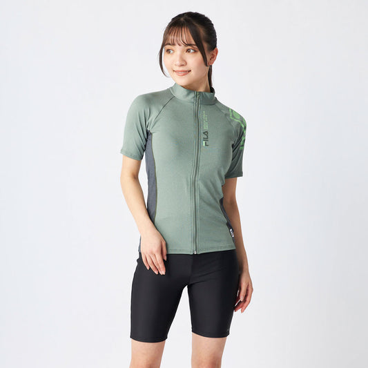 スイムウェア 水着 上下セット フィットネス 半袖 ジップ レディース トレーニング