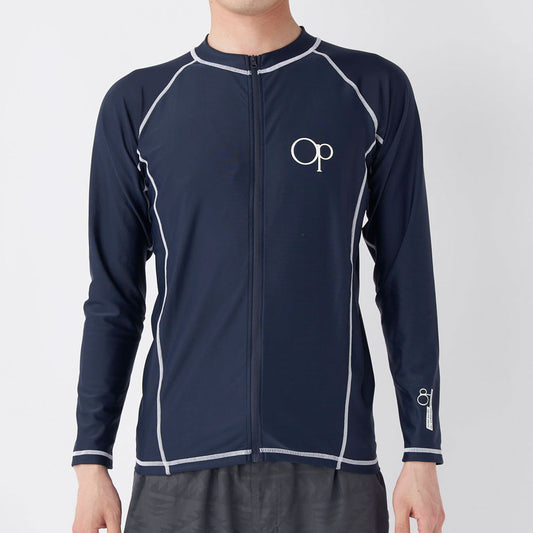 メンズ 長袖 ハイネック フルジップ ラッシュガード 水着 トップス