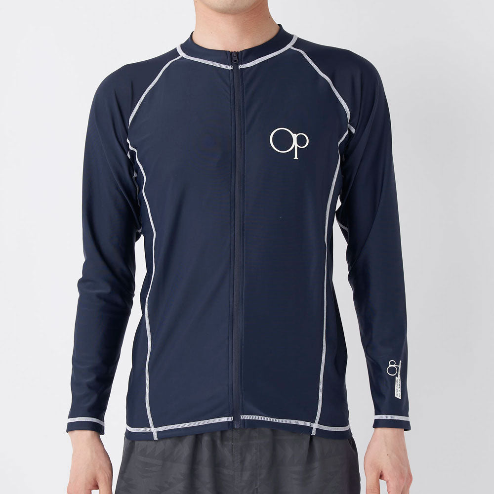 メンズ 長袖 ハイネック フルジップ ラッシュガード 水着 トップス