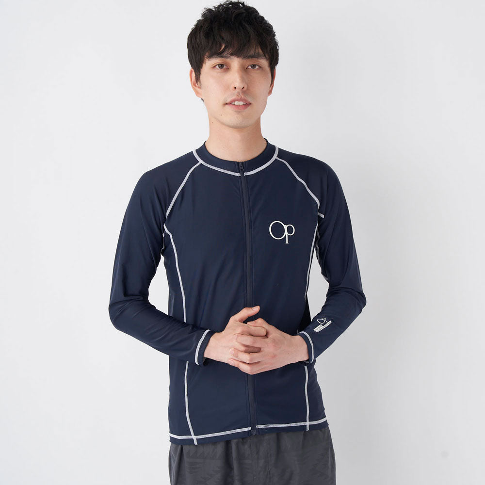 メンズ 長袖 ハイネック フルジップ ラッシュガード 水着 トップス