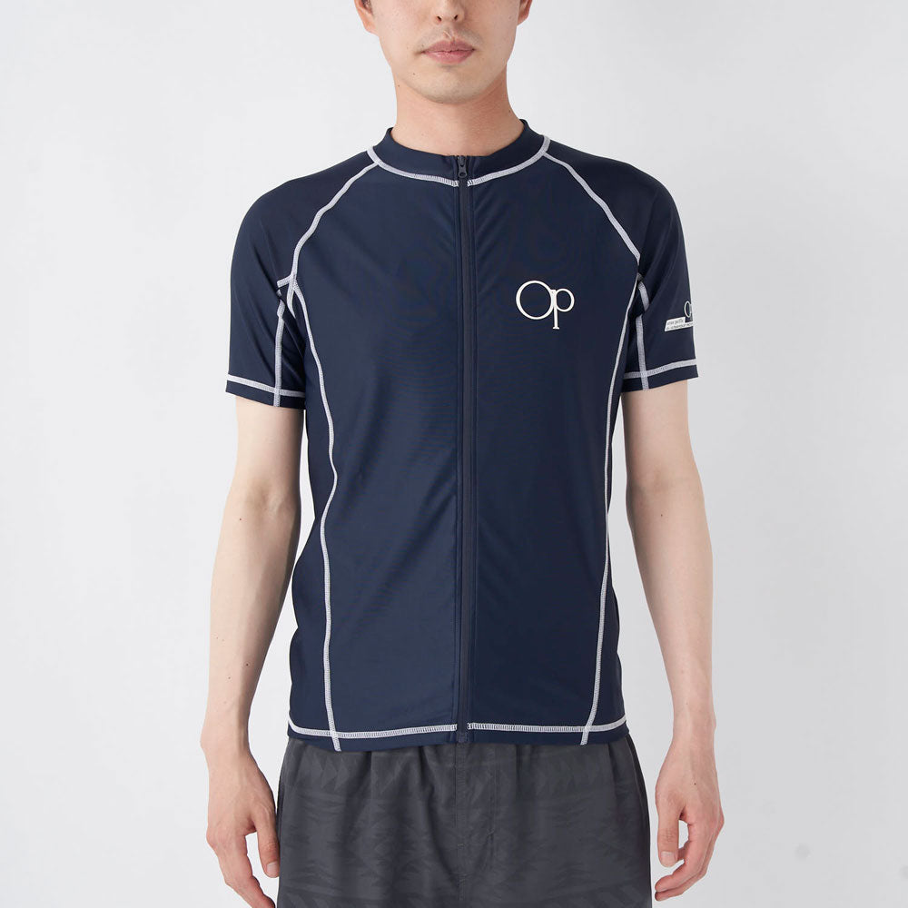 メンズ 半袖 フルジップ ラッシュガード UVカット アクアシャツ スイムトップス