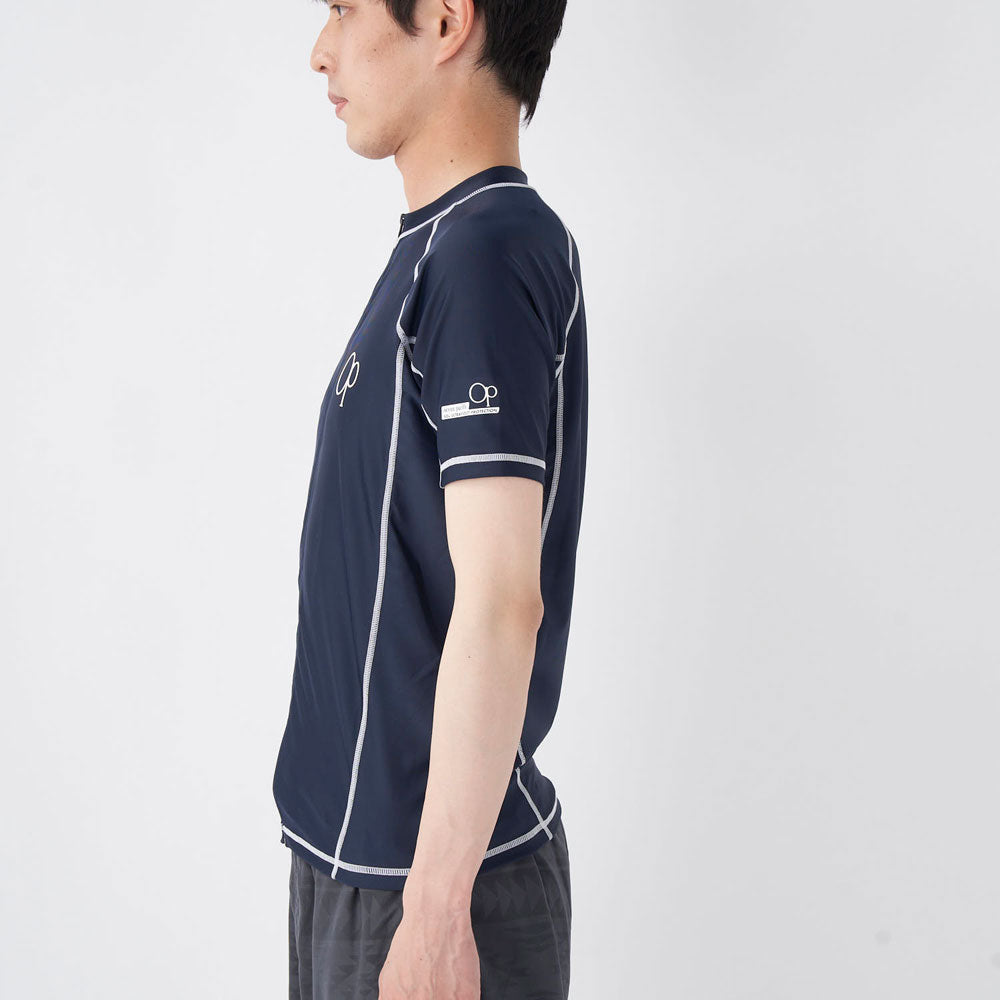 メンズ 半袖 フルジップ ラッシュガード UVカット アクアシャツ スイムトップス