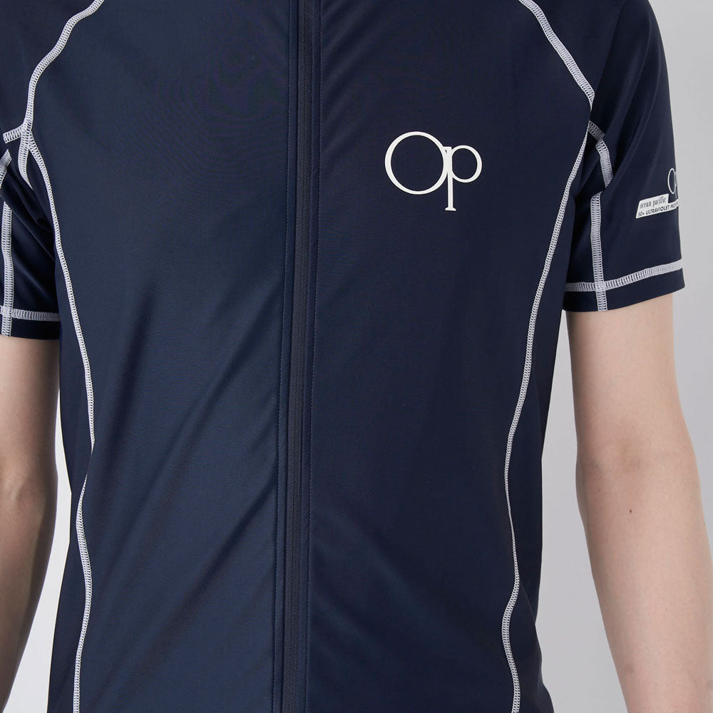 メンズ 半袖 フルジップ ラッシュガード UVカット アクアシャツ スイムトップス