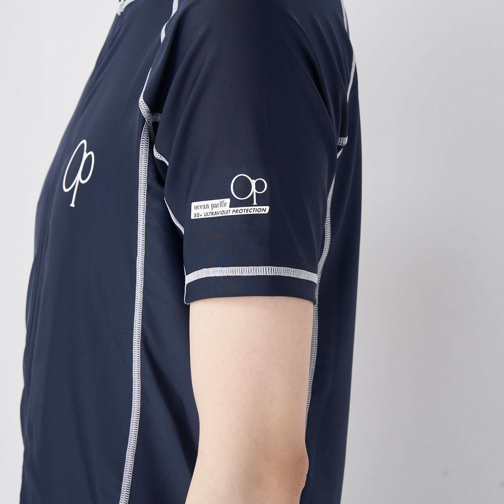 メンズ 半袖 フルジップ ラッシュガード UVカット アクアシャツ スイムトップス