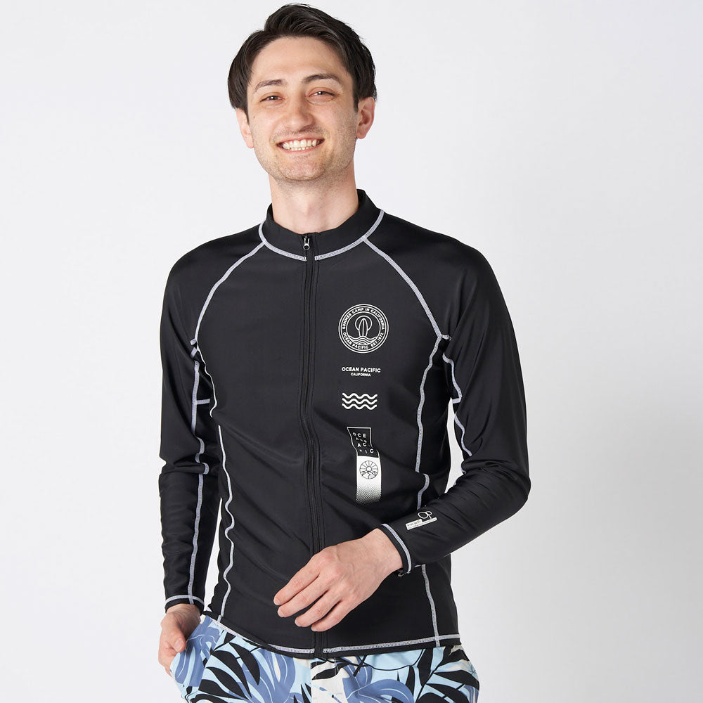 メンズ 長袖 フルジップ ラッシュガード ロングスリーブ アクアシャツ サーフィン プール
