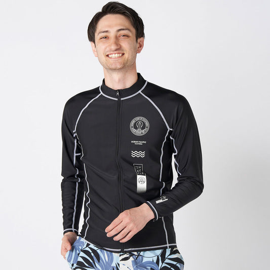 メンズ 長袖 フルジップ ラッシュガード ロングスリーブ アクアシャツ サーフィン プール