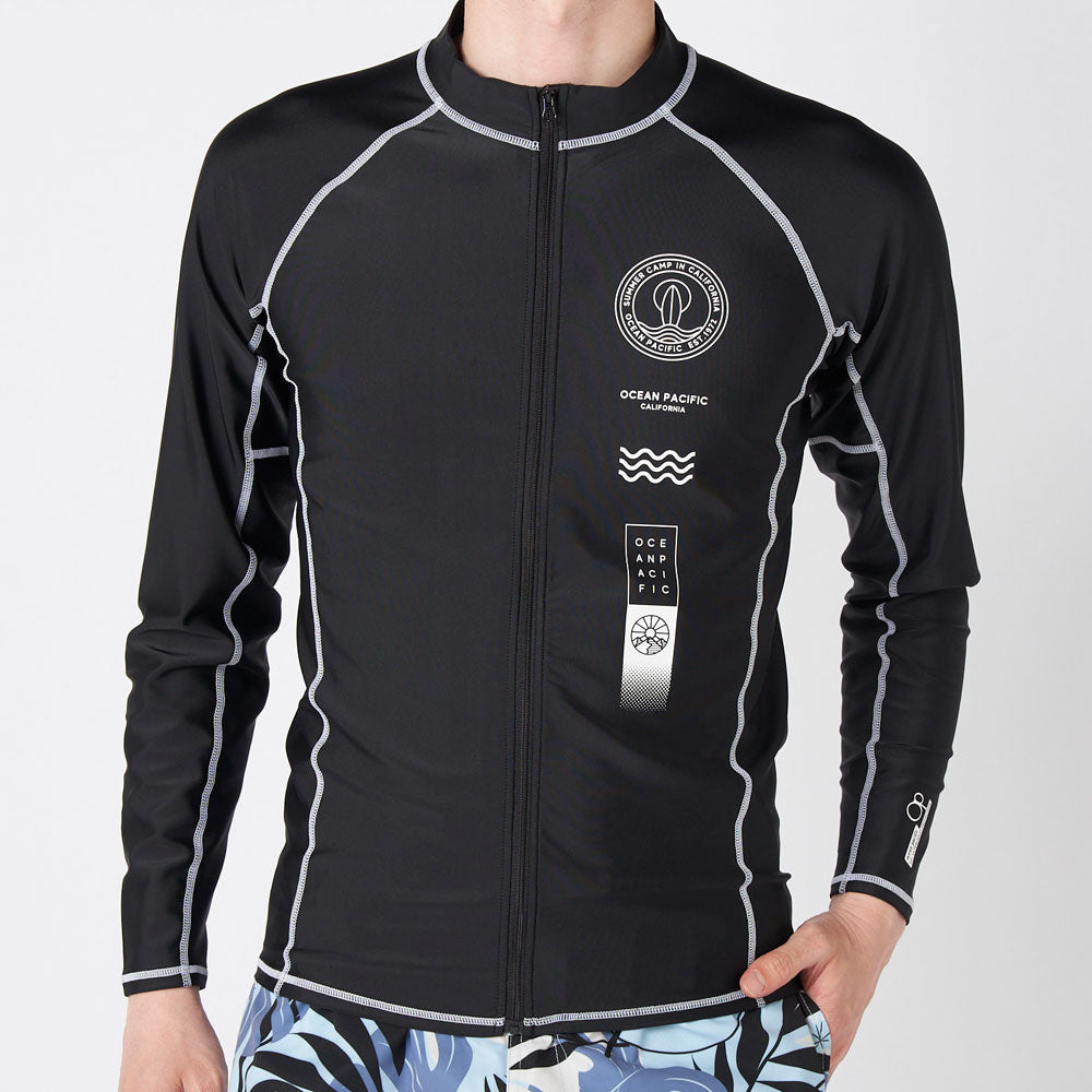 メンズ 長袖 フルジップ ラッシュガード ロングスリーブ アクアシャツ サーフィン プール