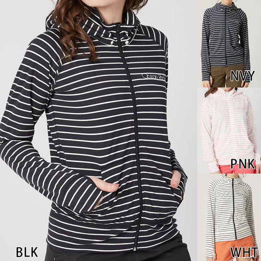 Women's full zip long sleeve rash guard hoodie striped pattern amphibious