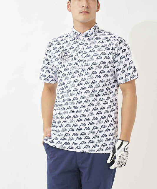 メンズ FILAロゴプリント半袖ポロシャツ ゴルフウェア トップス