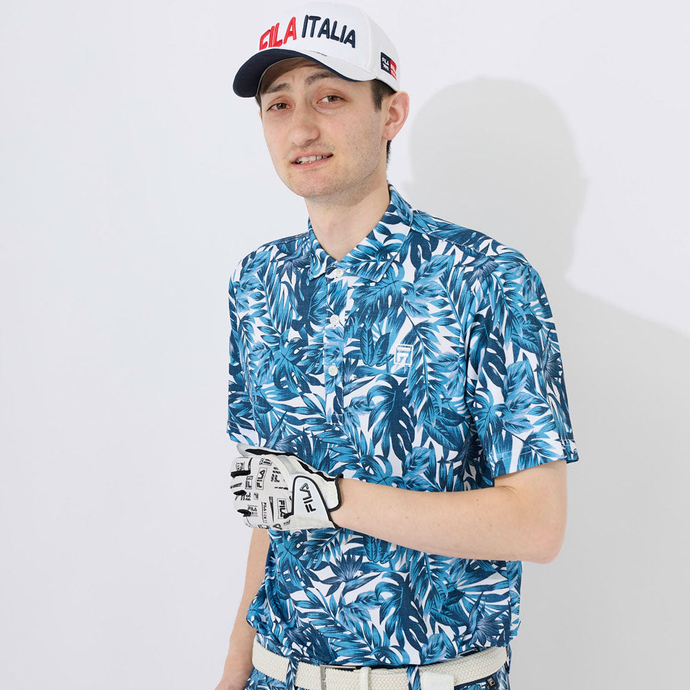 メンズ フリージングスキン ボタニカルプリント ホリゾンタルカラーポロシャツ ゴルフウェア