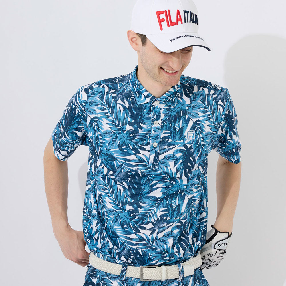 メンズ フリージングスキン ボタニカルプリント ホリゾンタルカラーポロシャツ ゴルフウェア