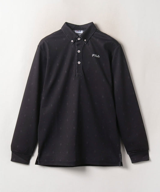 メンズ ECO カノコ ダイヤ飛び柄プリント ロングポロシャツ ゴルフウェア