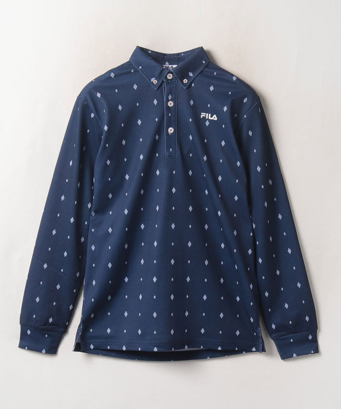 メンズ ECO カノコ ダイヤ飛び柄プリント ロングポロシャツ ゴルフウェア