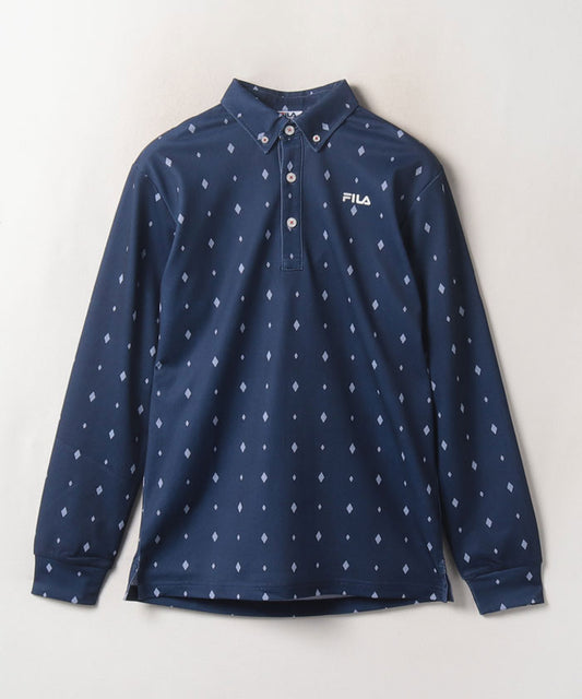 メンズ ECO カノコ ダイヤ飛び柄プリント ロングポロシャツ ゴルフウェア