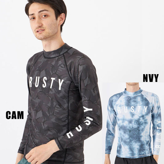 メンズ 総柄プリント長袖ラッシュガード 水陸両用 スイムウェア