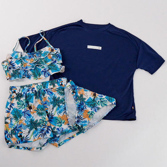 キッズ ジュニア ガールズ タンキニ 水着 4点セット 水泳 プール