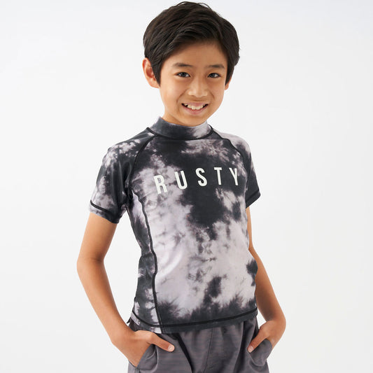 キッズ ジュニア 総柄プリント半袖ラッシュガード スイムウェア 子供用 水泳 プール