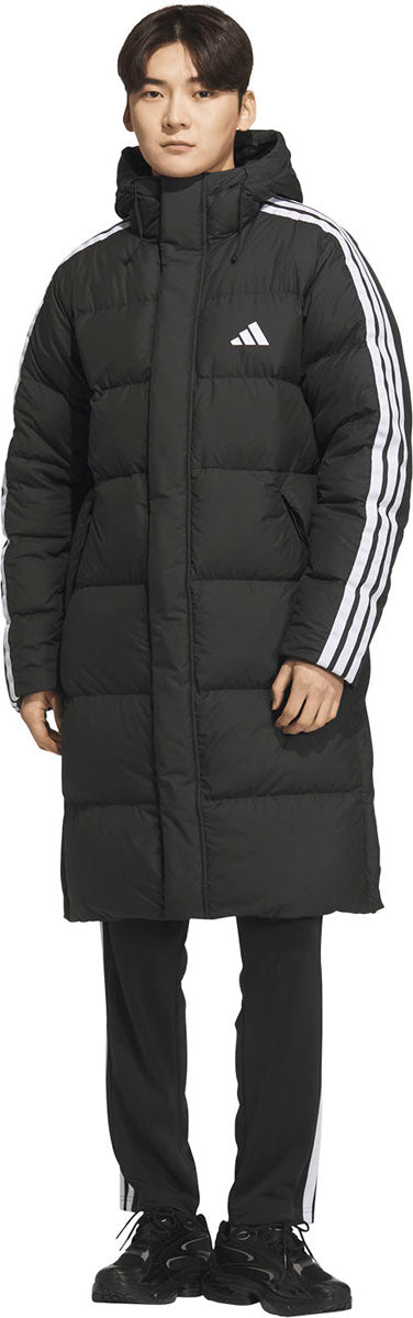 スリーストライプス レギュラーフィット ロング ダウン コート ベンチコート メンズ