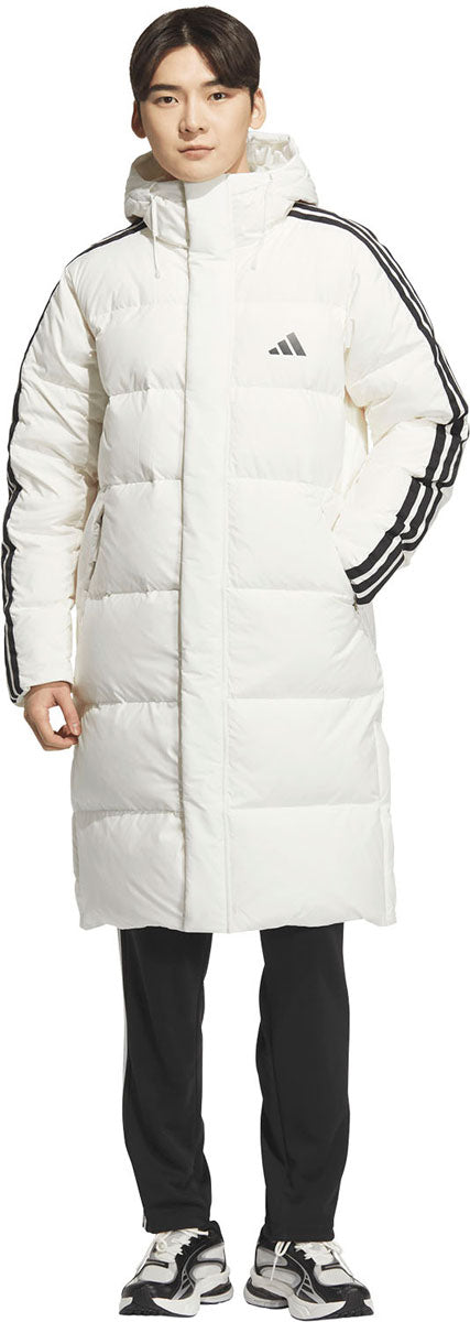 スリーストライプス レギュラーフィット ロング ダウン コート ベンチコート メンズ
