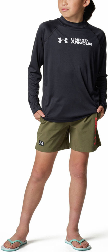 キッズ ジュニア UAラッシュ ガード ロングスリーブ モック 長袖 スイムウェア 子供用