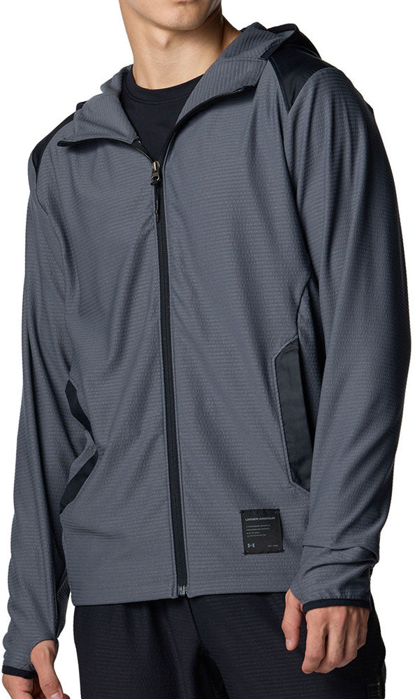 UAモチベート リブ ハイブリッド フーディー メンズ パーカー トレーニングウェア