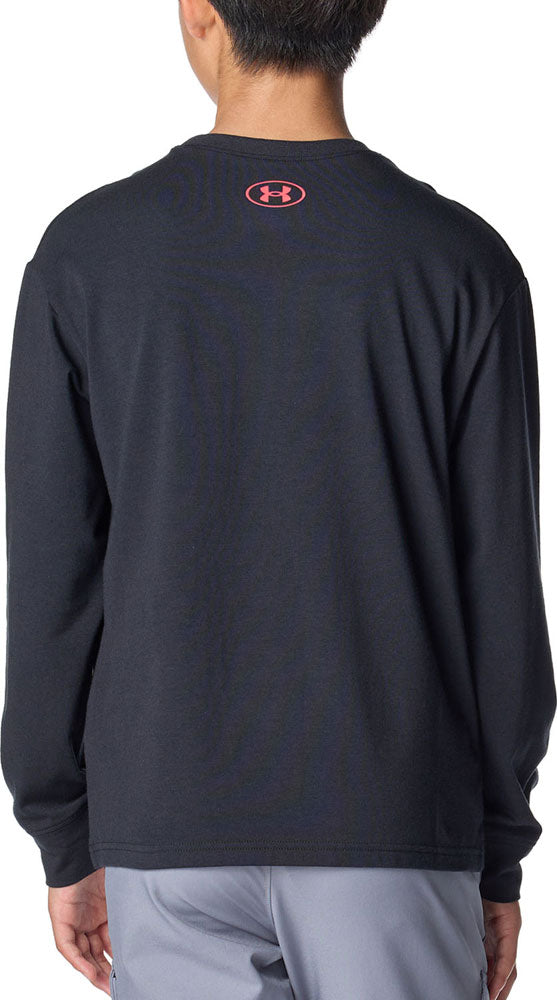 UAパフォーマンスコットン バーシティ ロゴ ロングスリーブ Tシャツ ジュニア キッズ