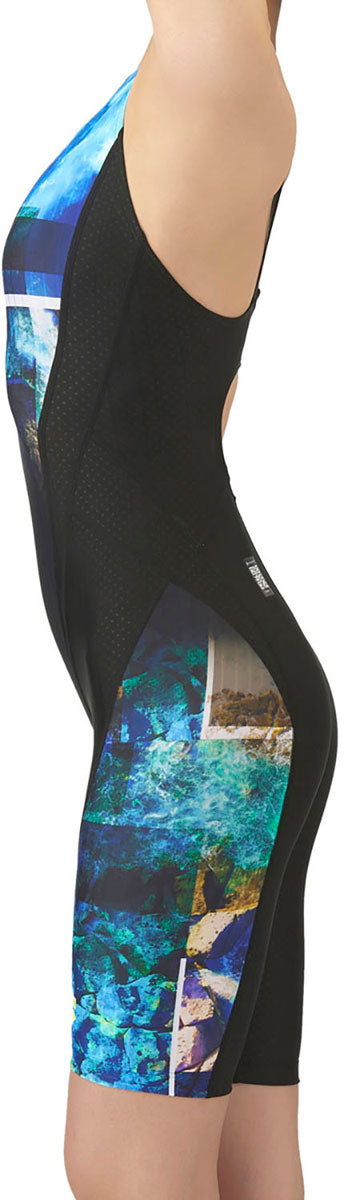 レディース 競泳水着 レーシングワンピーススパッツ オープンバック ハーフレッグ 水泳