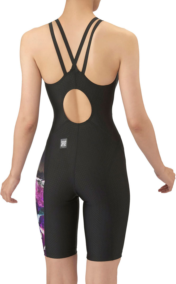 レディース 競泳水着 レーシングワンピーススパッツ オープンバック ハーフレッグ 水泳