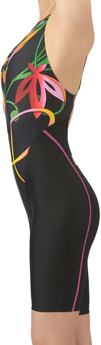 レディース 競泳水着 レーシングワンピーススパッツ オープンバック・ハーフレッグ